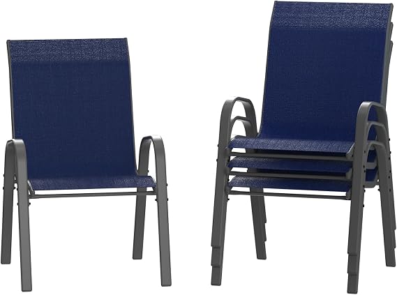 Amopatio Patio Chairs Set of 4, Outdoor Stackable Dining Chairs for All Weather, Comfortable Breathable Garden Outdoor Furniture for Backyard Deck, Blue