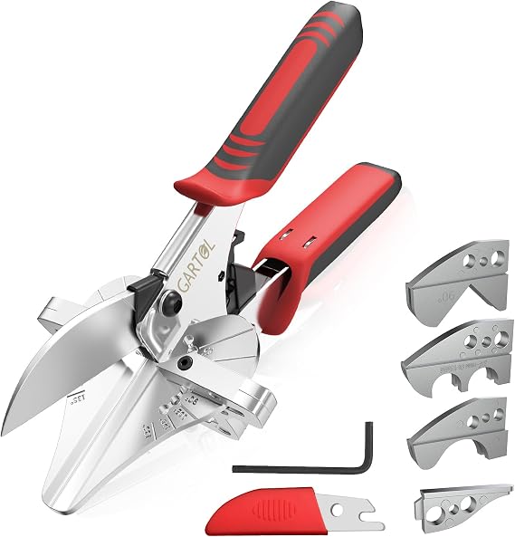 GARTOL Ratchet Miter Shears, 45-135 Adjustable Multi-Angle Cutter for Molding, Trim & Quarter Round Precision Hand Tool for PVC & Soft Wood Includes 5 Anvils & Replaceable Blade
