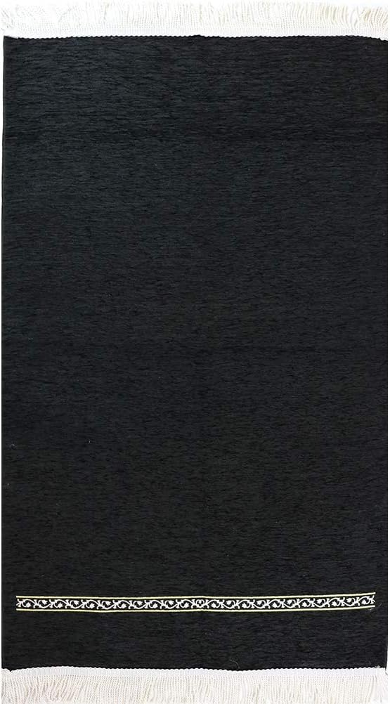 Modefa Turkish Islamic Prayer Rug - Chenille Praying Mat Sajada for Men and Women - Traditional Muslim Praying Carpet Janamaz - Ramadan or Eid Gift - Luxury Woven Meccan (Black Simple)