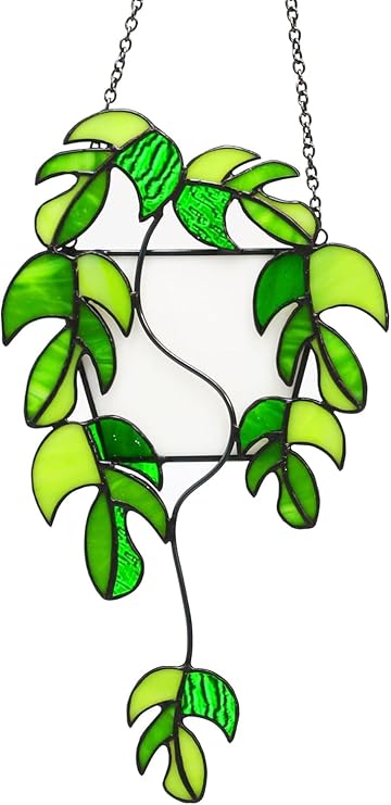 Handcrafted Real Stained Glass Window Hanging Monstera Plant Suncatcher