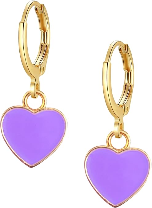 Anmpab Heart Mini Dangle Huggie Earrings for Women Dainty Gold Plated Small Hoop Earrings Jewelry Gift for Women Ladies Valentine Day