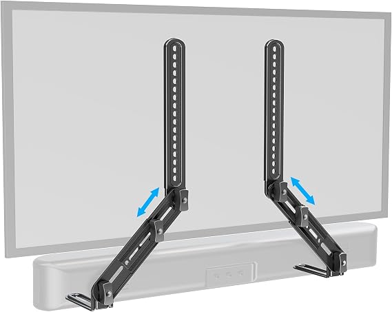 ELIVED Soundbar Mount Under or Above TV, Tool-Free Height Adjustable | Universal Sound Bar TV Bracket, with Detachable Long Extension Plates and L-Brackets, Holds Up to 15 lbs