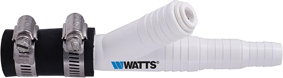 Watts Premier Universal Dishwasher / Drain Line to Garbage Disposal Adapter for Reverse Osmosis Systems, Push-In Fitting & Barb, Hose Coupler, Marine Stainless Steel Hose Clamps, No Drilling Required