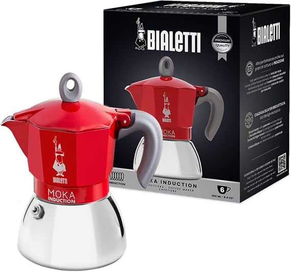 Bialetti - Moka Induction, Moka Pot, Suitable for all Types of Hobs, 6 Cups Espresso (9.4 Oz), Red