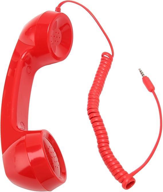 Dpofirs Retro Phone Handset, Vintage Retro 3.5Mm Telephone Handset Cell Phone Receiver, Radiation Proof Handheld Cell Phone Microphone for Mobile Phones Computers (Red)
