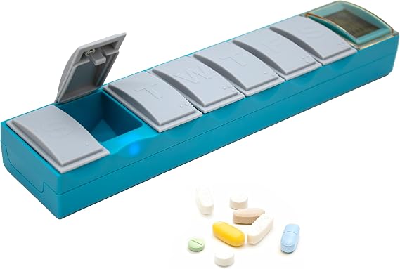 e-Pill Sync Smart Pillbox Automatic Self-Learning Pill Organizer with Missed Dose Alerts, No Programming Required, Medication Reminder
