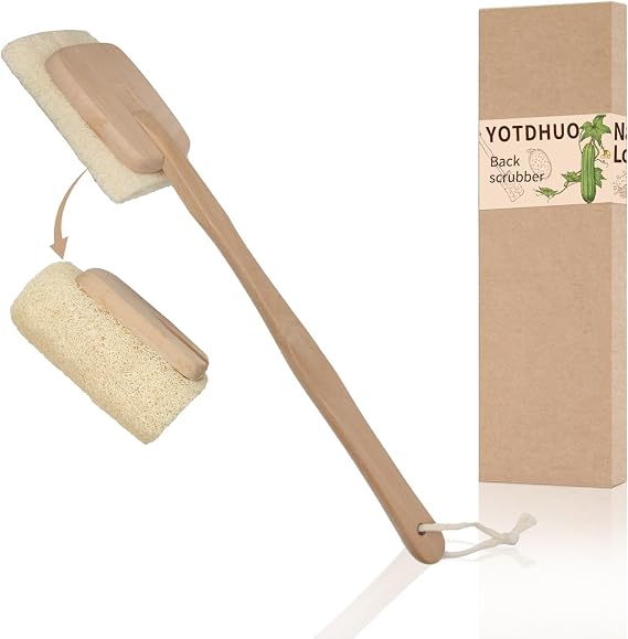 Natural Loofah with Handle,Back Scrubber for Shower Exfoliating Luffa On a Stick (1Pack) (Brush)
