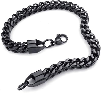 KONOV Mens Stainless Steel Bracelet, Biker Link, Black