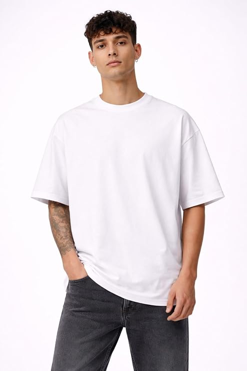 Genel Erkek Oversize Basic Tişört,%100 Pamuk, Rahat Kesim, Streetwear Tarzı, Beyaz