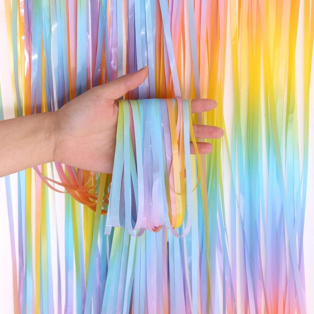 Colorful Foil Fringe Curtain Backdrop,4 Pack 3.3x6.6 ft Rainbow Foil Tinsel Curtains for Birthday Wedding Party Photo Backdrop