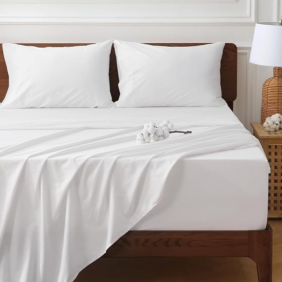 HYPREST Extra Deep Pocket Cal King Sheet Sets Fits 18-24 in Deep Mattress -100% Cotton California King Sheet Set, White Hotel Crisp Soft Sheet Sets Breahtable No Slipping