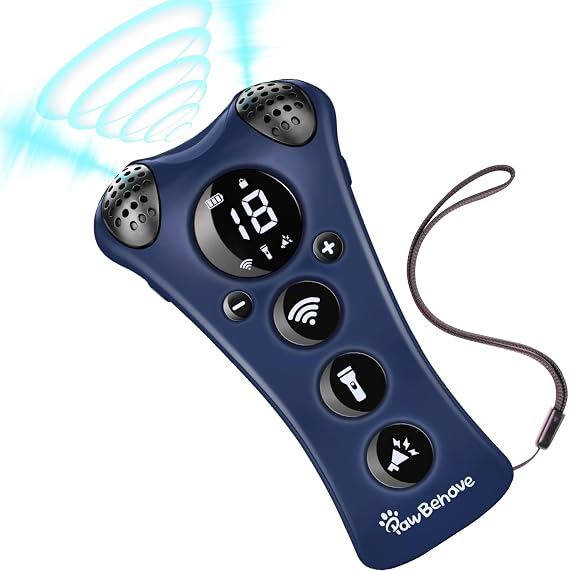 PawBehave Ultrasonic Dog Bark Deterrent Device 10-Level Adjustable Anti Barking Trainer with Flashlight, Strobe, E-Clicker(18 Whistle Sounds)No Shock, Collar-Free Dog Behavior Correction Devices