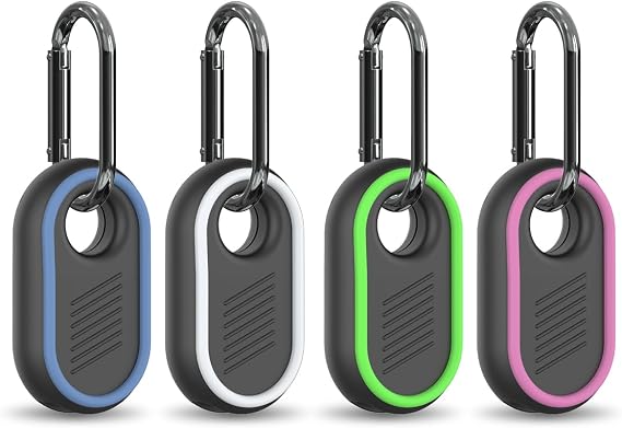 4-Pack Compatible for Samsung Galaxy SmartTag2 Case Cover, Rugged Full Protective Anti-slip Soft Silicone Case for Galaxy Smart Tag 2 with Key Ring, for Keys, Luggage, Pets (White/Blue/Green/Rose Red)