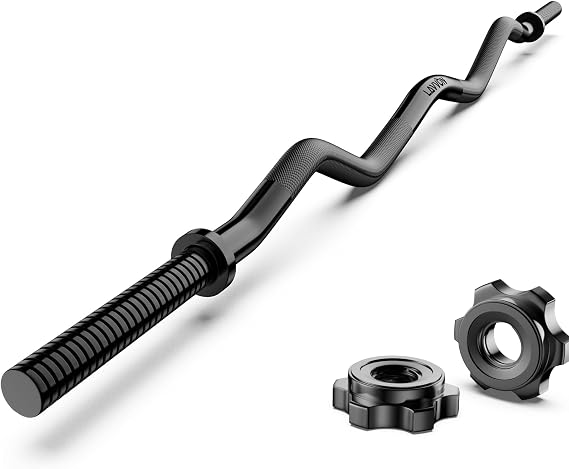 47" EZ Curl Bar Weight Lifting Bar, 1-inch Curling Bars for Weight lifting | Barbell bar for Hip Thrusts/Squats/Lunges for Gym and Home, With 2 Star Double Risk Star-nuts (220lb Weight Capacity)