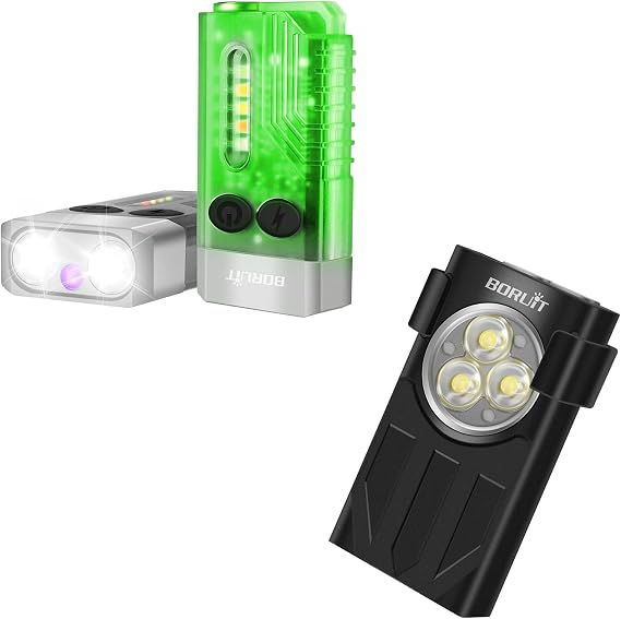 BORUIT V10 Small Powerful EDC Flashlight with 365nm UV Black Light and V7 Mini Flashlight with Back Clip