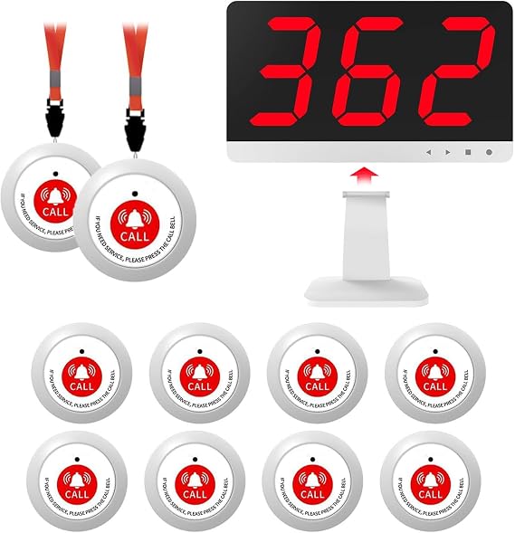 Nurse Call System, Wireless Call Button for Elderly | 1000ft Call Bell System,10 Emergency Call Buttons with 1 Display Receiver for Assisted Living/Clinic/Nurses Station/Home