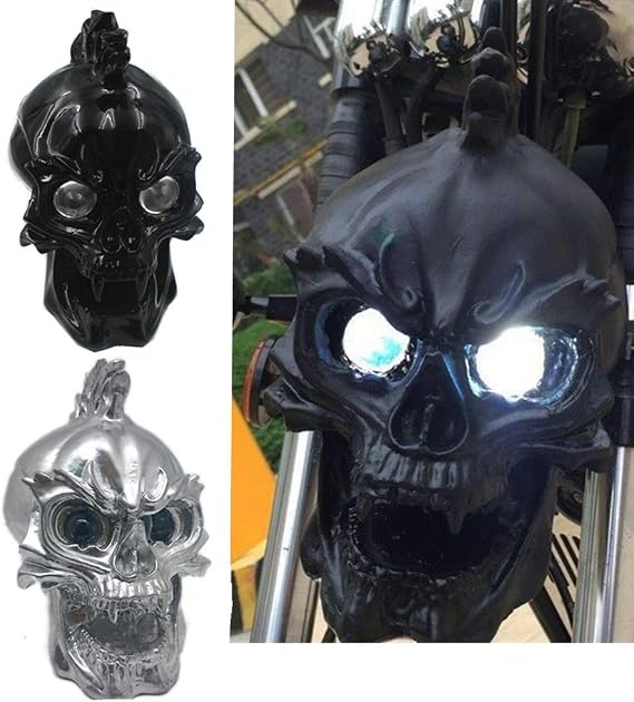 Motorcycle Skull Headlight Head Light Lamp LED Universal For Harley Honda (Black)
