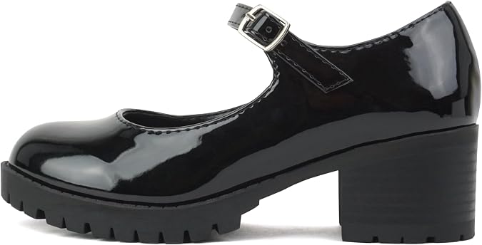 Soda Boxer-2 Kids/Children/Girls Lug Sole Block Heel Mary Jane with Adjustable Strap