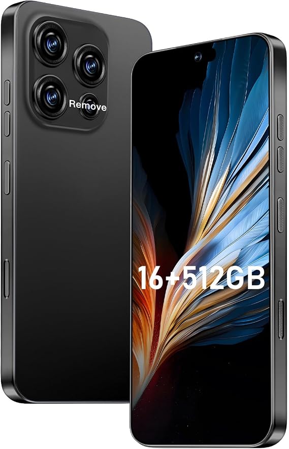 OEJBK 16PM Smartphone New Upgrade 16GB+512GB/6.99" Display 68+108MP Zoom Camera,Tempered Glass Finish, 7000mAh Android 14 Smartphone (Black)