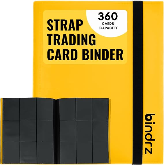 bindrz 360 Ticaret Kartları için 9 Cep Askı Bağlayıcı Albümü | Yandan Yükleme Cepleri Klasörü | CCG TCG MTG ve Spor Kartları için Arşiv Güvenli Malzeme (Sarı)