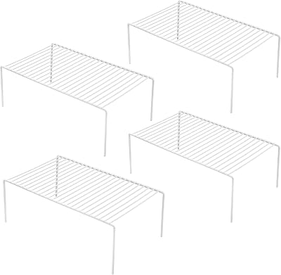 iPEGTOP Large 15.7 x 9.4 Inch Kitchen Freezer Cabinet Storage Shelf, Set of 4 Rustproof Metal Wire Shelves Spice Shelf Rack Cupboard Organizer for Fridge Pantries Countertops Utensils, White