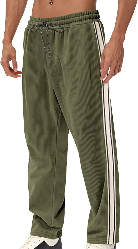 Mens Casual Sweatpants Workout Palazzo Drawstring High Waisted Wide Leg Side Striped Sports Pants with Pockets
