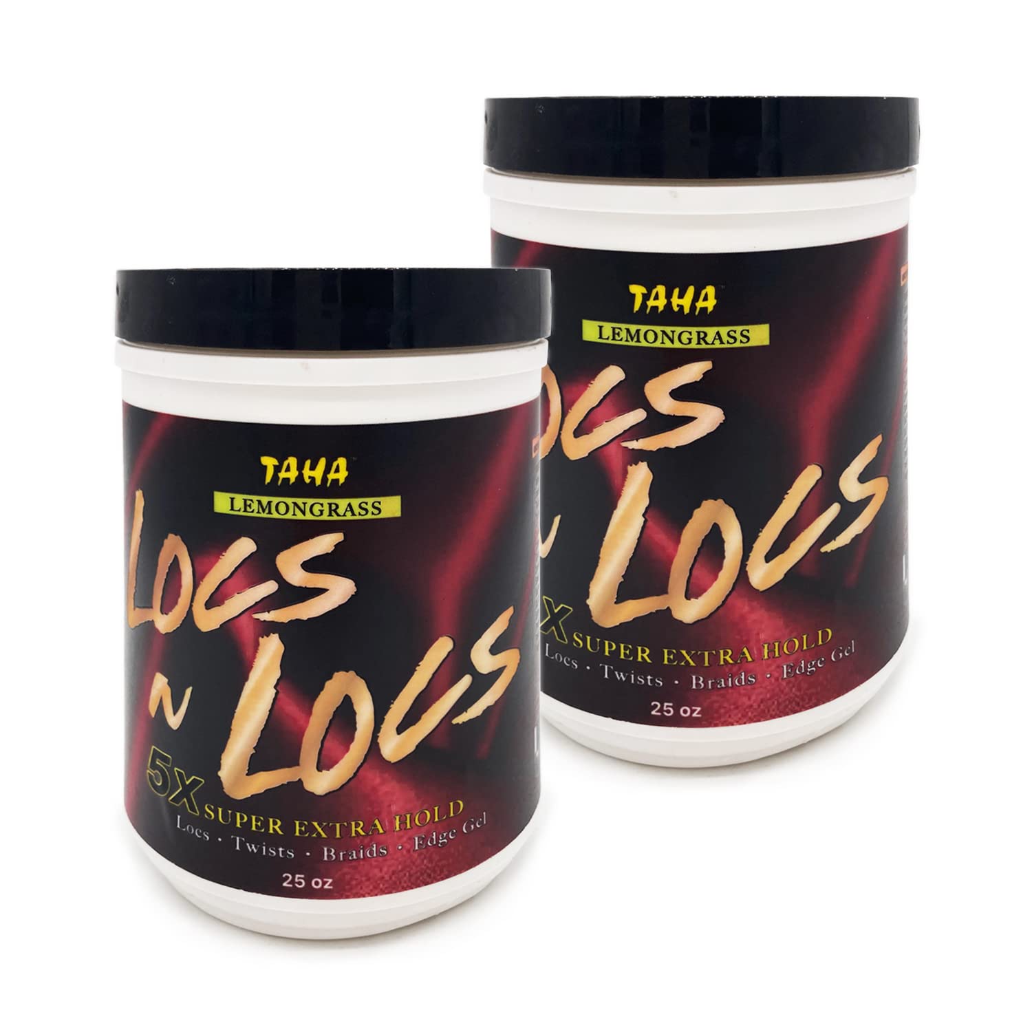 Taha Locs & Locs Gel - 5X Super Extra Hold, Natural & Non-Damaging for Locs, Braids, Twists - Salon Size Lemongrass, 25 Oz, Pack of 2
