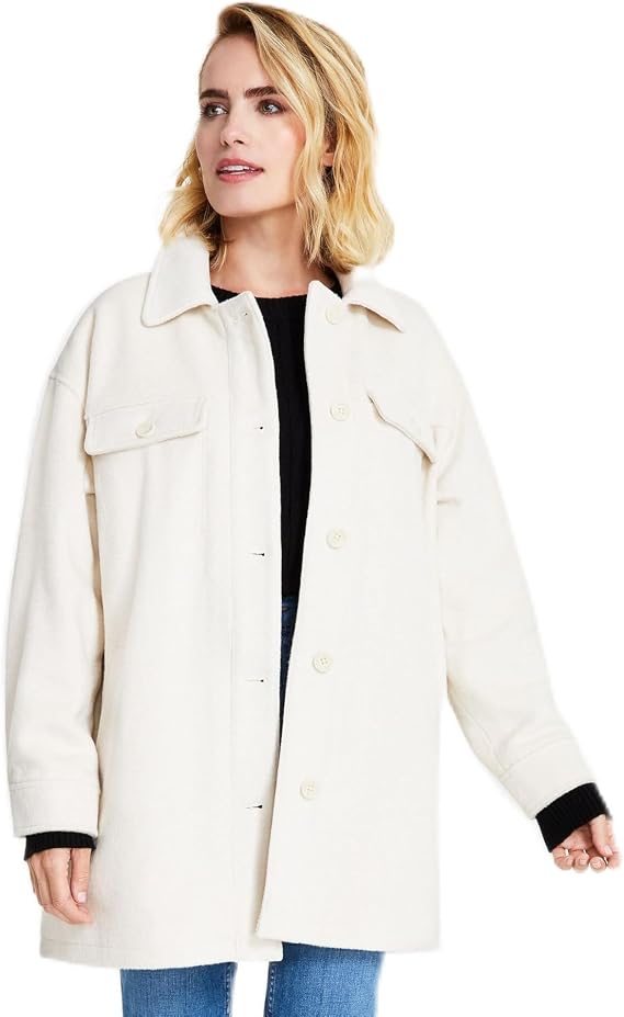 Calvin Klein Jeans Petite Drop Shoulder Button-Front Jacket Mascarpone PM