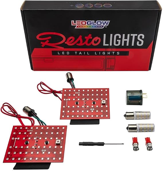 LEDGlow Sequential Tail Lights Kit Fits Chevy C10 Square Body 1973-1987 | RestoLights w/ Red LED Taillight Boards, White Bulbs, Side Markers & Relay, Upgrades Brake, Running, Reverse, Turn Signals