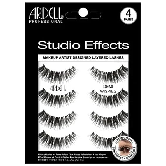 Ardell Studio Effects Demi Wispies False Eyelashes, Custom Layered Wispy Lashes for Natural Volume and Length, 4 Pairs in a Pack