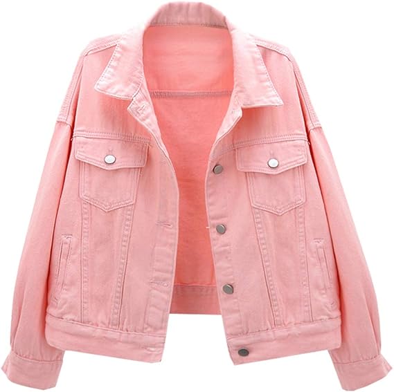 LifeShe Women's Basic Button Down Denim Jean Jacket Coat