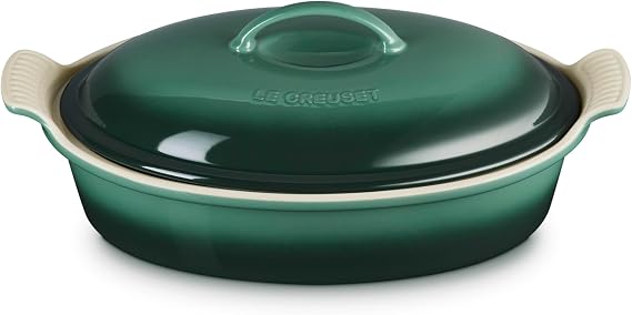 Le Creuset Stoneware Heritage Covered Oval Casserole, 4 qt. (14"),Artichaut