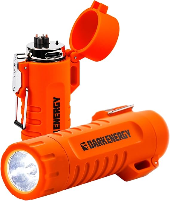Dark Energy Plasma Lighter with Mini Flashlight | Rechargeable Dual-Arc Plasma Beam, 120 Lumen Flashlight and Strobe | Rugged, Tactical Design for Camping, Hiking, Outdoor, Home and Emergency