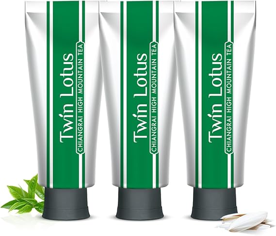 Twin Lotus Chiangrai High Mountain Tea Toothpaste, Orange Jasmine,Green Tea Extract,Fluoride Free,Teeth Whitening,Thai Oral spa,3.52oz 3 Pks,for Teeth Care Tea polyphenols
