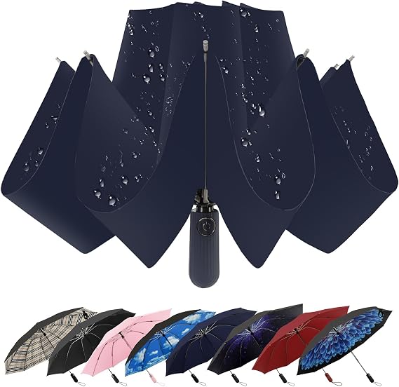 ZDSSM Inverted Umbrella for Rain, Compact Windproof Auto Open Close