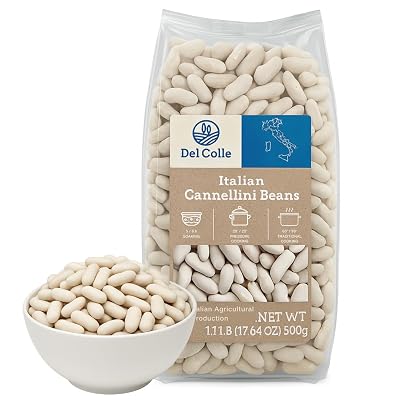 Del Colle Italian Cannellini Beans Premium Italian Dry White Kidney Beans for Soups, Pasta, Salads & Side Dishes - All Natural 1.1 lb 500g Bag Product of Italy