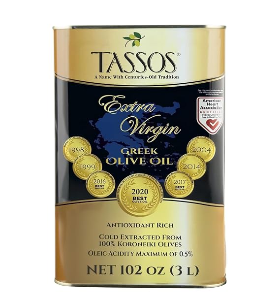 Tassos Extra Virgin Olive Oil ( Cold Pressed Koroneiki Olives ) 3 Ltr Tin
