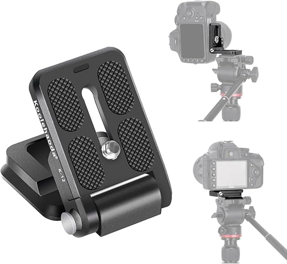 Koolehaoda Foldable L-Bracket Quick Release Plate, Arca-Swiss, 1/4" Screw | Aluminum Alloy Foldable Design, 1/4" & 3/8" Bottom Screw, Rubber Pad Camera Protection, for DSLR Vertical & Horizontal