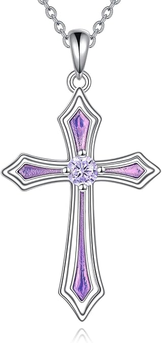 Cross Necklace for Women Men 925 Sterling Silver 5A CZ Birthstone Necklaces Gifts for Christmas, Birthday or Anniversary