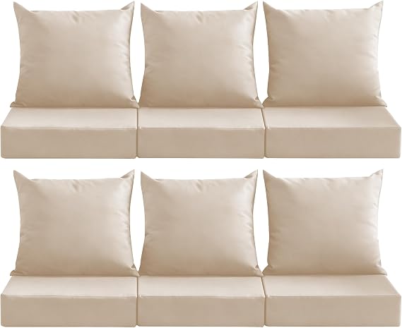 Outdoor Deep Seat Cushion Set, 24x24 Inch, Beige, Set of 6