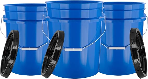 5 Gal Blue Buckets with Regular snap on lids - Food Grade BPA Free Plastic - Premium 90 mil -Made in USA