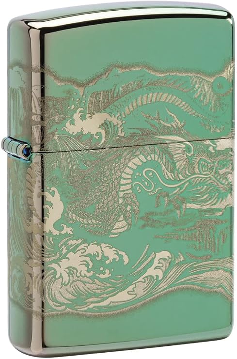 Zippo Lighter, Dragon and Tiger, Engraved 360 - High Polish Green 80877