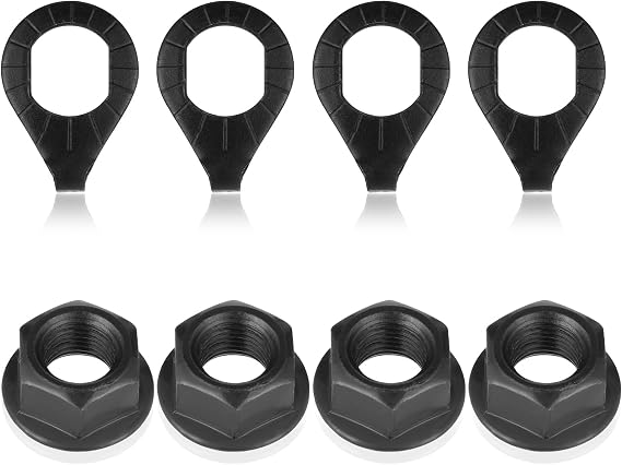 Bicycle Hub 3/8 Inch Black Flange Shaft Nut Kits, Bicycle Hub Flanged Axle Nut and Safety Washer Bicycles Wheel Axle Nuts with Front and Rear Bicycles Wheel Safety Washers, Black BicycleHub Parts