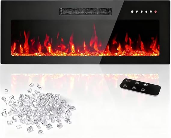 36 Inch Electric Fireplace Insert, Wall Mount Recessed with Remote