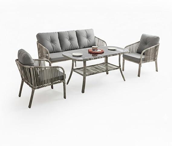 Rehome Capri Swing Artemis Üçlü Rattan Balkon Bahçe Takımı | Gri