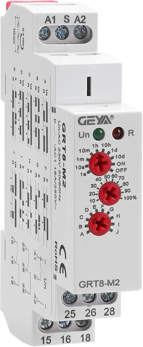 GEYA 16A Multifunction Time Relay 10 Function AC230V 2 Outputs Contacts Relay(GRT8-M2,AC230V)