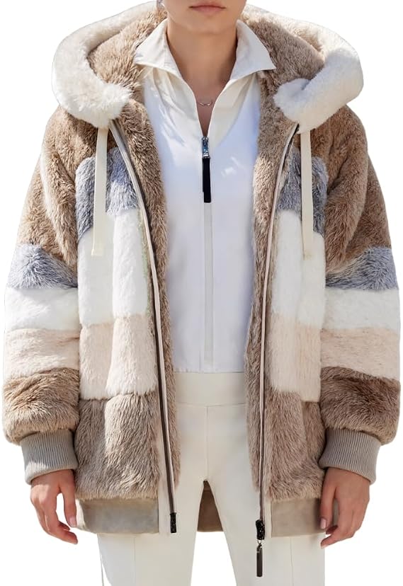 Akivide Women's Fleece Sherpa Jackets Coat Hooded Sweatshirt Oversized Winter Zipper Coats Warm Outwear for Women