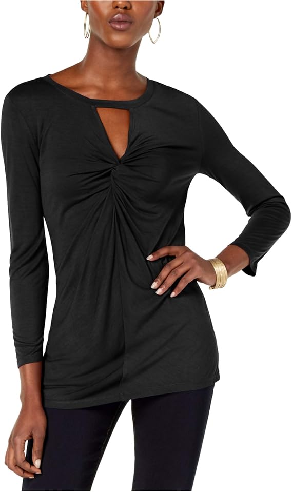 I-N-C Womens Twist-Front Shell Blouse, Black, Small