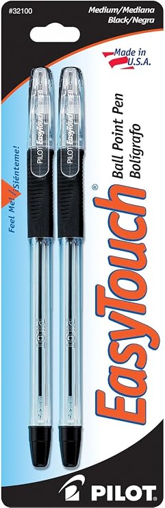 PILOT EasyTouch Ballpoint Stick Pens, Medium Point, Black Ink, 2-Pack (32100)