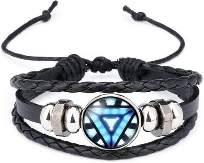 Ironman Arc Reactor Logo Glass Domed Braided Leather Bracelet